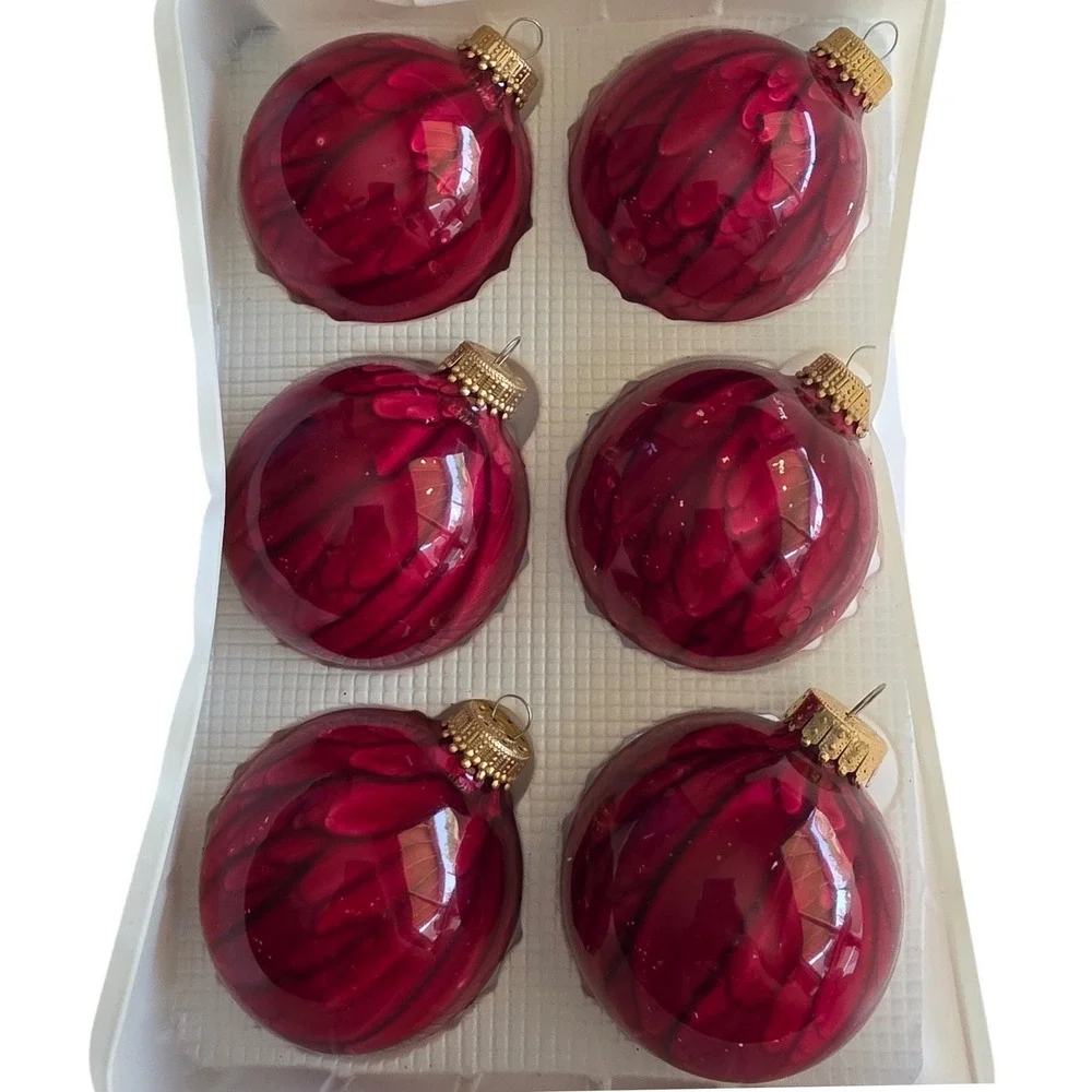 VTG Christmas by Krebs Red Drip Glaze Designer Mercury Glass Ornaments Set of 6